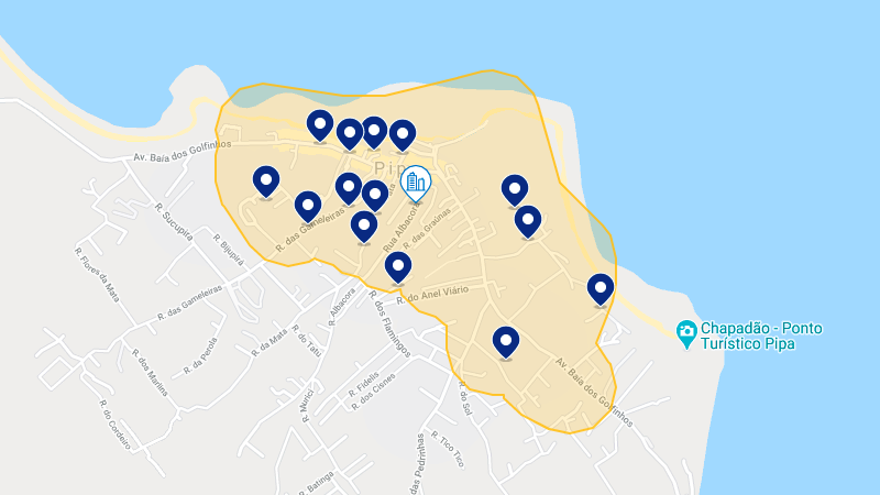 Mapa dos melhores hotéis em Pipa
